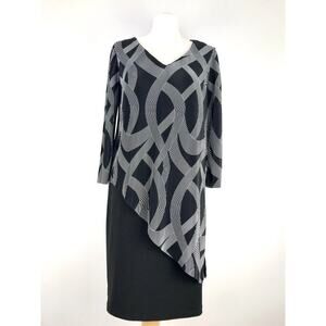 Frank Lyman 3/4 Sleeved Printed Knit Dress Asymmetrical Overlay Plus Size 18 XXL